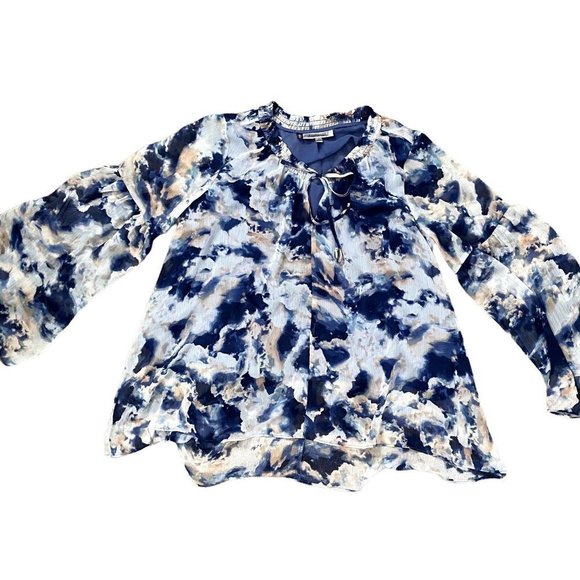 SOLD! Jennifer Lopez | Tie Dye Inspired Bell Long Sleeves Top | Blue | Med - Picture 3 of 11